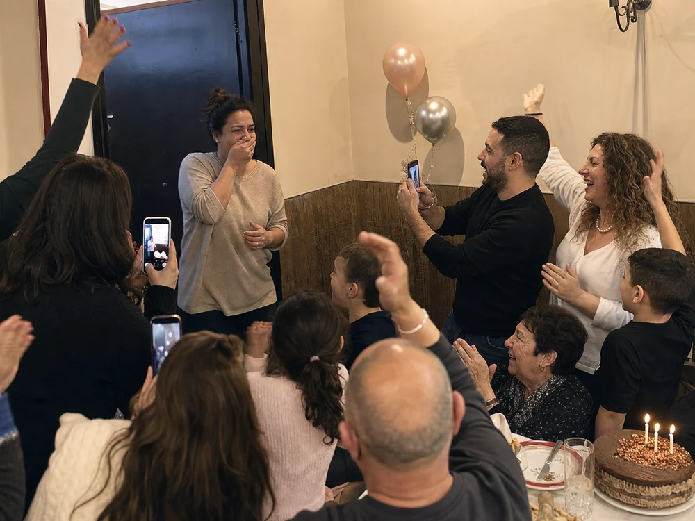 The 'surprise!' moment from every angle in the room