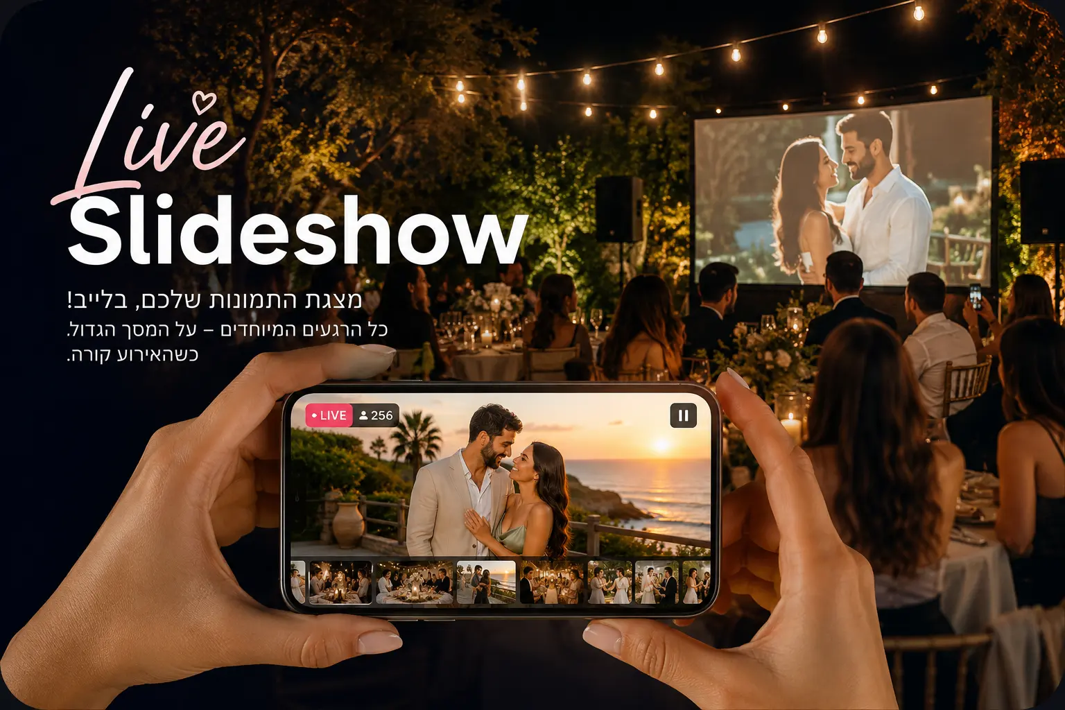 A live slideshow of event photos on the big screen - a guest takes a photo and it's shown on the screen in real time