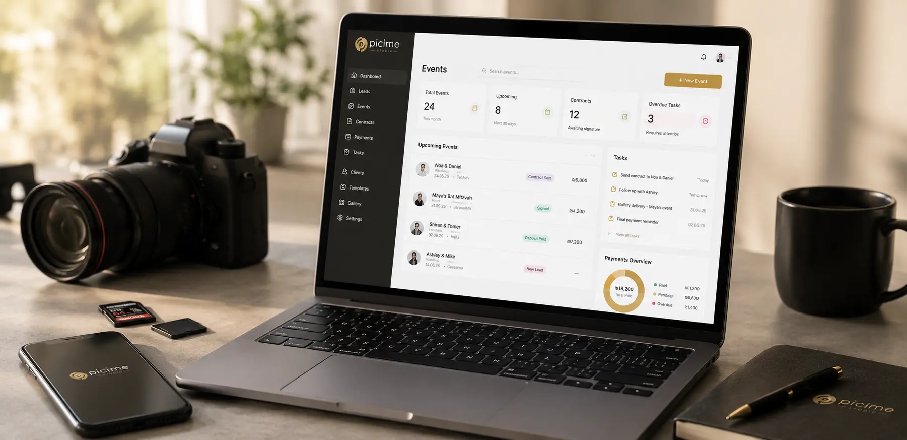 The PiciMe Studio event management dashboard